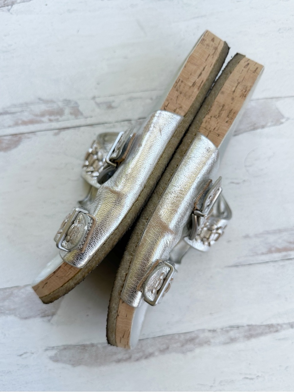 Veronica Beard • Paige Metallic Dual-Buckle Slide Sandals - Picture 3 of 11